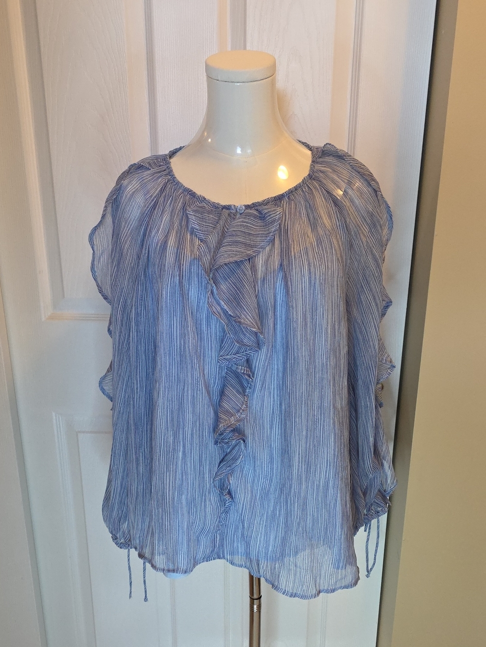 NWT LOFT Blue Ruffle Peasant Blouse